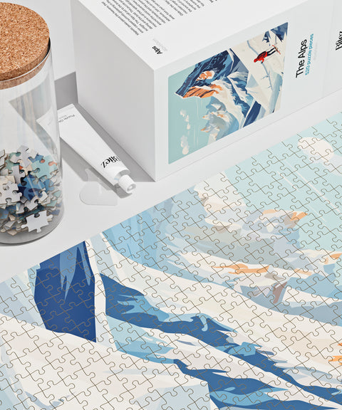Alps premium puzzle - Jar, box and illustration