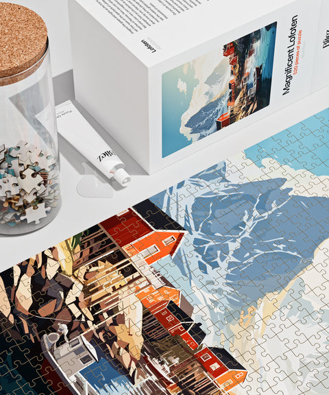 Lofoten premium puzzle - jar, box and illustration